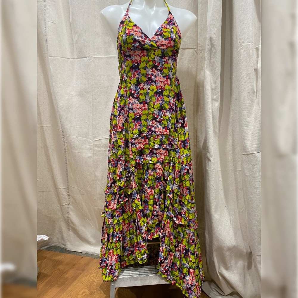 Free People FP One Dress Floral Flowy Spaghetti Strap Hi Low Length Dress Size 6
